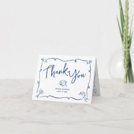 Tarjeta De Agradecimiento Blue Hand Drawn Doodle Style Graduation White Fun