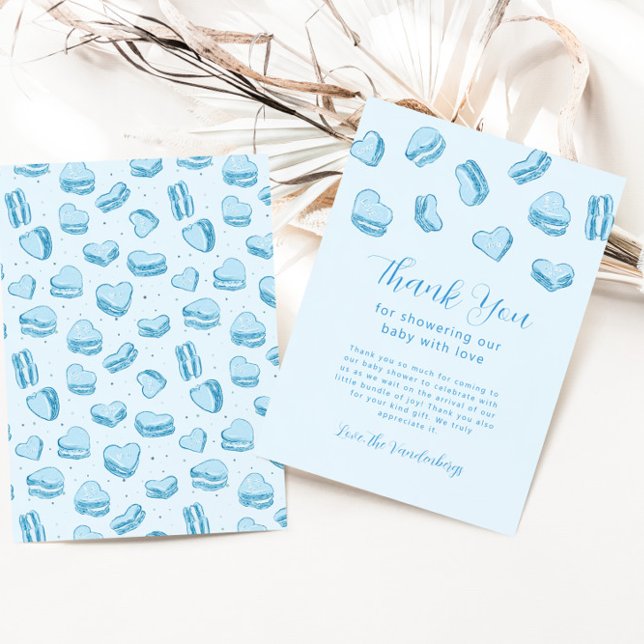 Tarjeta De Agradecimiento Blue Heart Macaron Boy Baby Shower (Subido por el creador)