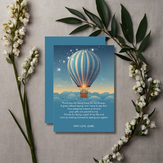 Tarjeta De Agradecimiento Blue Hot Air Balloon Adventure espera Baby Shower (Subido por el creador)