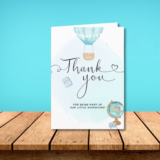 Tarjeta De Agradecimiento Blue Hot Air Balloon Adventure Folded Gracias (Subido por el creador)