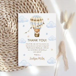 Tarjeta De Agradecimiento Blue Hot Air Balloon Boy 1er cumpleaños