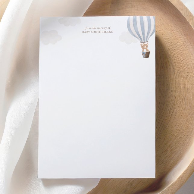 Tarjeta De Agradecimiento Blue Hot Air Balloon Teddy Bear Baby Shower (Subido por el creador)