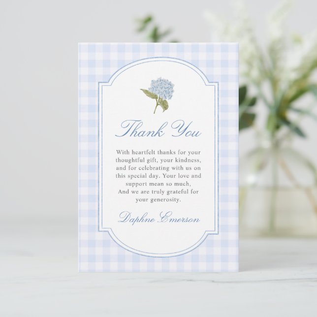 Tarjeta De Agradecimiento Blue Hydrangea Bridal Shower (Anverso de pie)