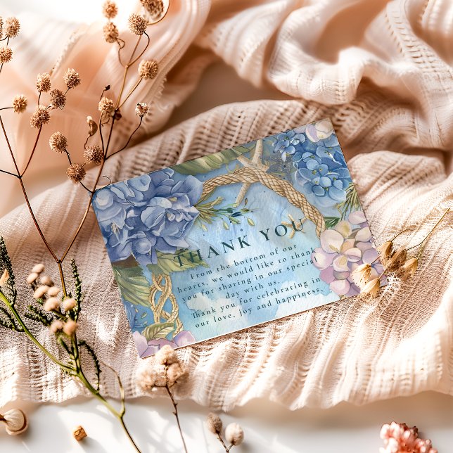 Tarjeta De Agradecimiento Blue Hydrangea Coastal Rope Wedding (Subido por el creador)