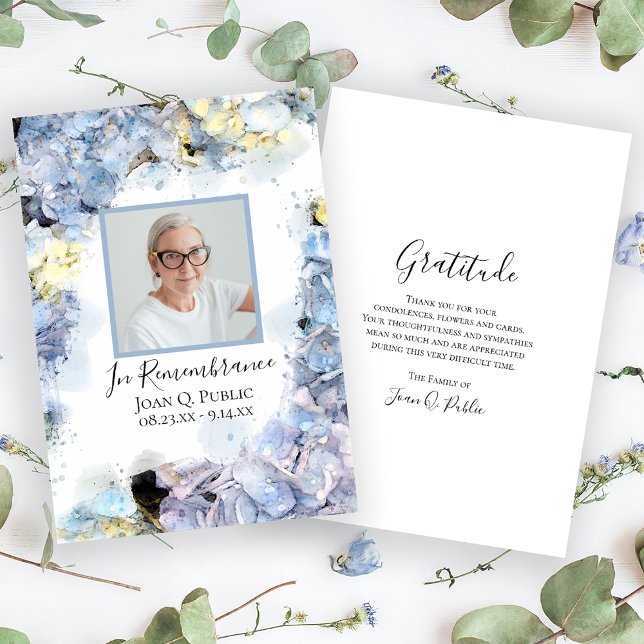 Tarjeta De Agradecimiento Blue Hydrangea Flor acuarela Compasión funeral (Subido por el creador)