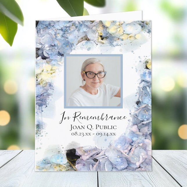 Tarjeta De Agradecimiento Blue Hydrangea Flor acuarela Compasión funeral (Subido por el creador)