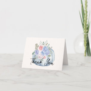 Tarjeta De Agradecimiento Blue Hydrangea Flower Pumpkin Fall Baby Shower