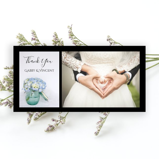 Tarjeta De Agradecimiento Blue Hydrangea Flowers Blue Jar Boda Gracias (Subido por el creador)