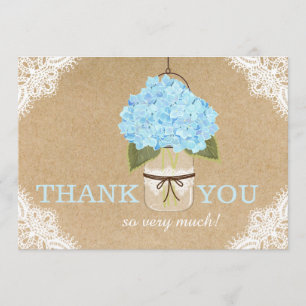 Tarjeta De Agradecimiento Blue Hydrangea Lace Kraft Rustic Modern Gracias