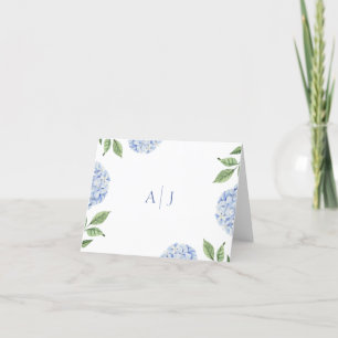 Tarjeta De Agradecimiento Blue Hydrangea Monogramed Boda