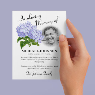 Tarjeta De Agradecimiento Blue Hydrangea Photo Funeral