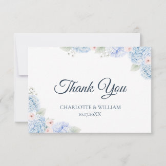 Tarjeta De Agradecimiento Blue Hydrangea Watercolor Floral Thank You Card