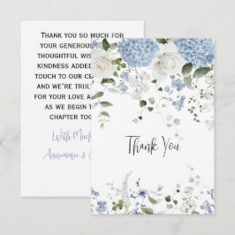Tarjeta De Agradecimiento Blue Hydrangea White Roses Boda Gracias