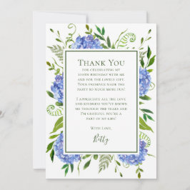 Tarjeta De Agradecimiento Blue Hydrangeas 100th Birthday 
