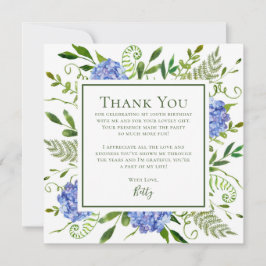 Tarjeta De Agradecimiento Blue Hydrangeas 100th Birthday 