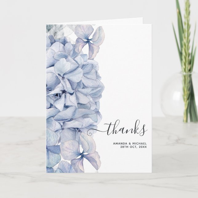 Tarjeta De Agradecimiento Blue Hydrangeas Boda (Anverso)