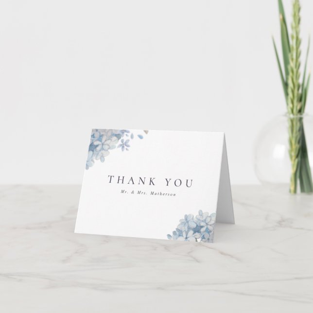 Tarjeta De Agradecimiento Blue Hydrangeas Boda Gracias (Anverso)