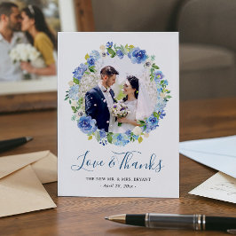 Tarjeta De Agradecimiento Blue Hydrangeas Floral Wreath Foto Gracias