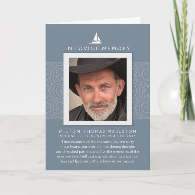 Tarjeta De Agradecimiento Blue In Love Memory Photo Sailboat Gracias (Anverso)