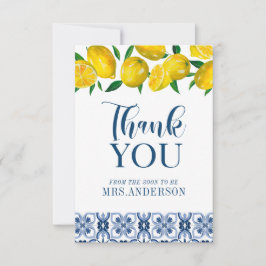Tarjeta De Agradecimiento Blue Italian Tile Lemon Bridal Shower