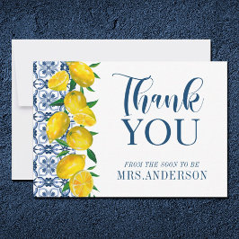 Tarjeta De Agradecimiento Blue Italian Tile Lemon Bridal Shower