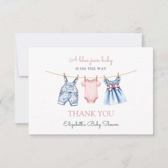 Tarjeta De Agradecimiento Blue Jean Baby Girl Baby Shower (Anverso)