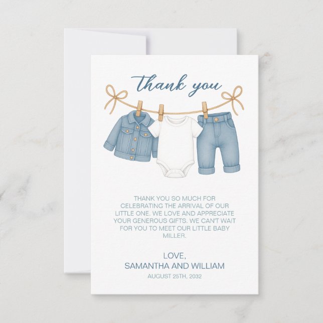 Tarjeta De Agradecimiento Blue Jean Baby On the Way Baby Shower (Anverso)