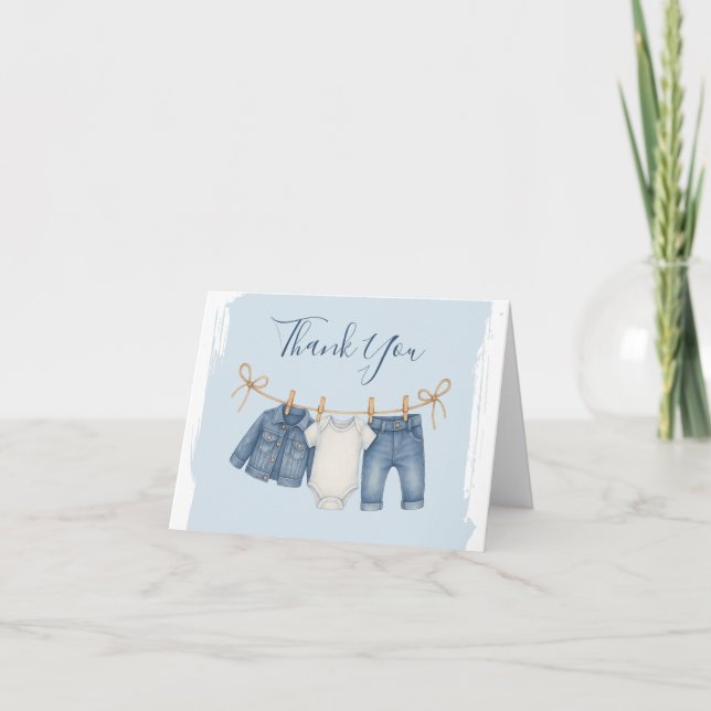Tarjeta De Agradecimiento Blue Jean Baby Shower Baby Outfit (Anverso)
