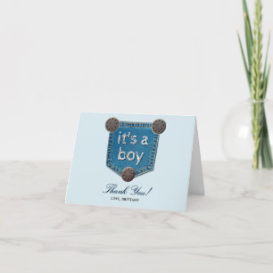 Tarjeta De Agradecimiento Blue Jean Denim It's a Boy Baby Shower