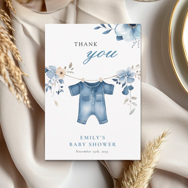 Tarjeta De Agradecimiento Blue Jean Denim Sweet Boy Baby Shower (Subido por el creador)