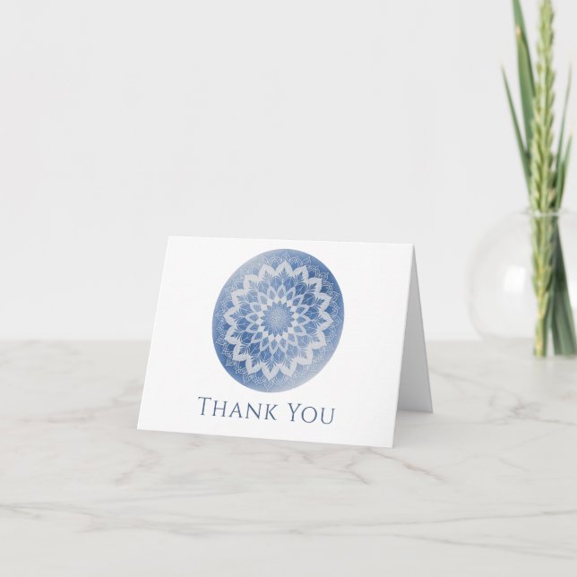 Tarjeta De Agradecimiento Blue Lace Mandala Wedding (Anverso)