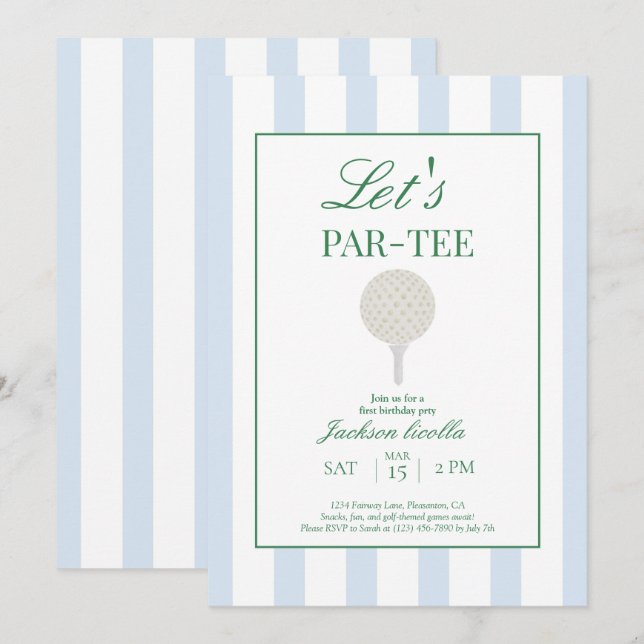 Tarjeta De Agradecimiento Blue Let's Par-Tee Golf First Birthday Invitation (Anverso / Reverso)