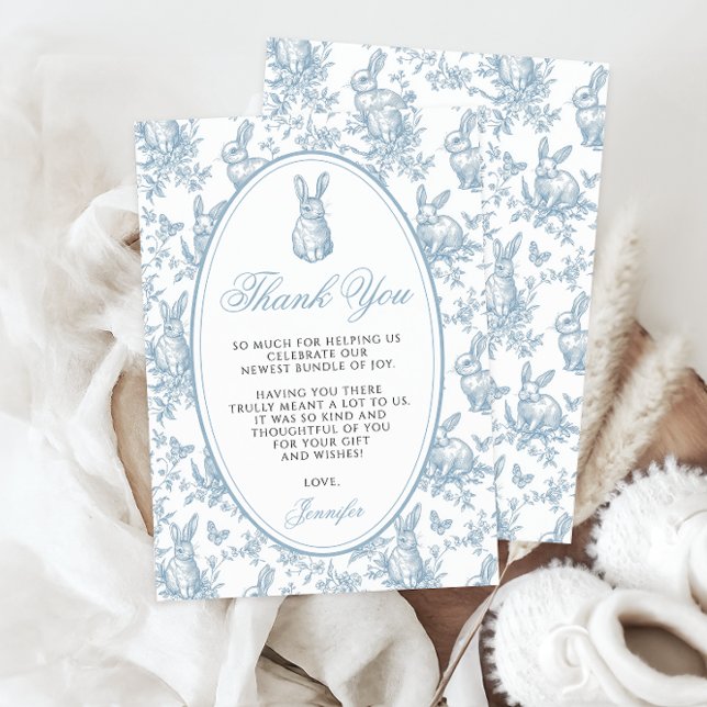 Tarjeta De Agradecimiento Blue Little Bunny Spring Easter Baby Boy Shower (Subido por el creador)