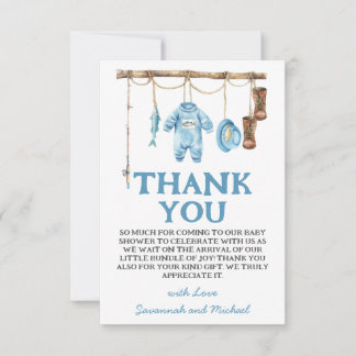 Tarjeta De Agradecimiento Blue Little Fisherman Baby Shower