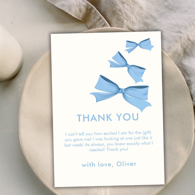 Tarjeta De Agradecimiento Blue Little Flow Boy Baby Shower (Blue Little Flying Bow Boy Baby Shower Thank You Card)