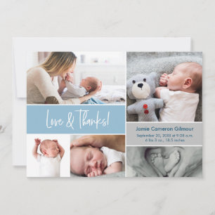 Tarjeta De Agradecimiento Blue Love & Gracias Collage de fotos Baby Shower
