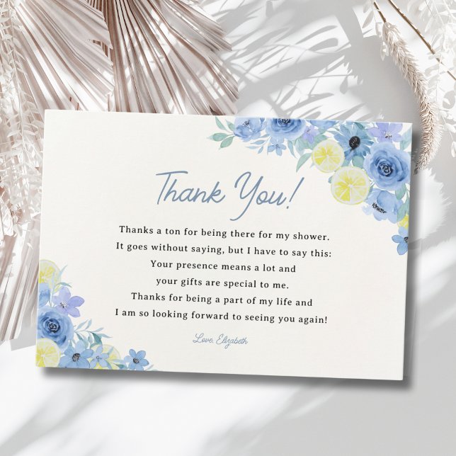 Tarjeta De Agradecimiento Blue Mediterranean Lemon Bridal shower (Subido por el creador)