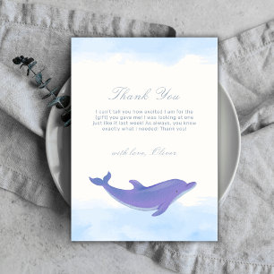 Tarjeta De Agradecimiento Blue Minimalista Boho Ocean Dolphin Baby Shower