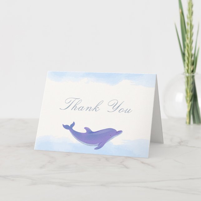 Tarjeta De Agradecimiento Blue Modern Boho Ocean Dolphin Baby Shower (Anverso)