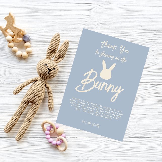 Tarjeta De Agradecimiento Blue Modern Cute Script Bunny Baby Shower (Subido por el creador)