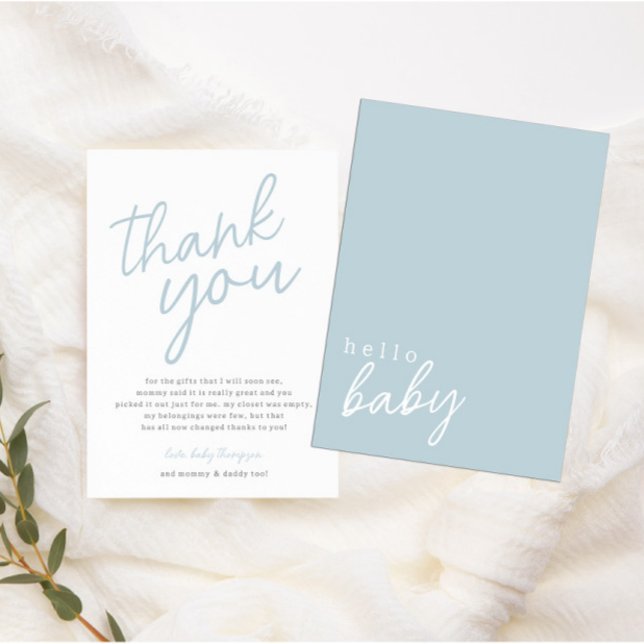 Tarjeta De Agradecimiento Blue Modern Hello Baby Baby Shower Gracias (Subido por el creador)