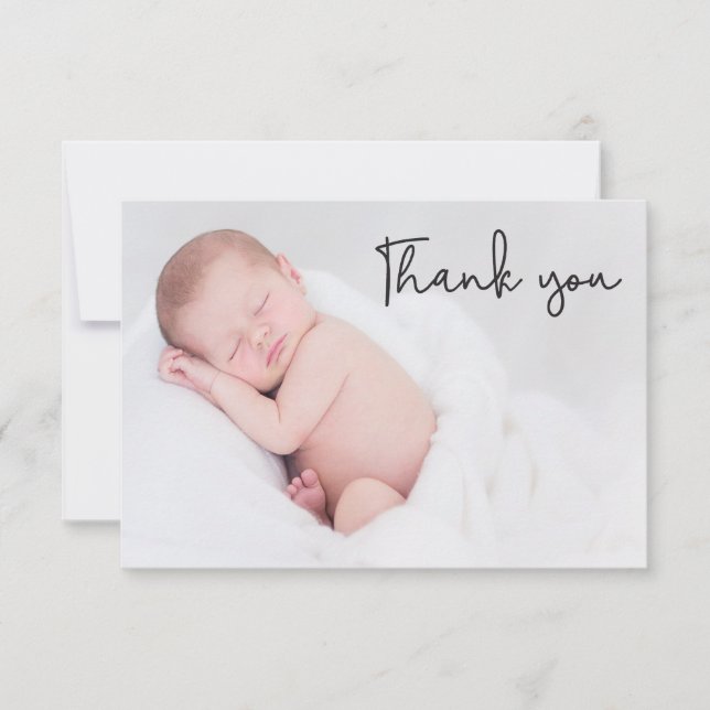 Tarjeta De Agradecimiento Blue Modern Photo Baby Boy Shower Gracias (Anverso)