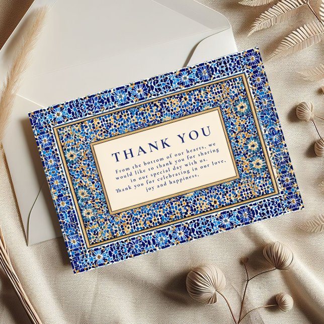 Tarjeta De Agradecimiento Blue Mosaic Islamic Wedding (Subido por el creador)