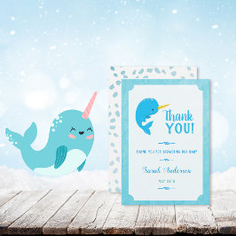 Tarjeta De Agradecimiento Blue Narwhal Baby Shower Gracias
