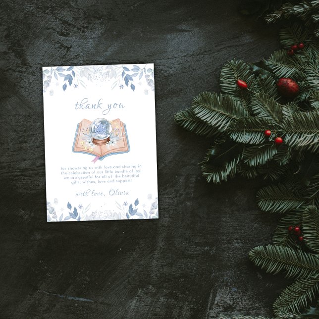 Tarjeta De Agradecimiento Blue New Chapter Floral Snowball Baby Shower  (Blue New Chapter Floral Snowball Baby Shower Thank You Card)