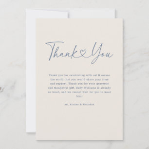 Tarjeta De Agradecimiento Blue Oh Baby Heart Calligraphy Simple Baby Shower