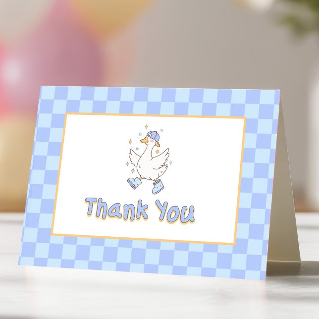 Tarjeta De Agradecimiento Blue One Silly Goose-Boy's first birthday (Blue One Silly Goose Thank you card. Spring themed Girl's first birthday cards.)