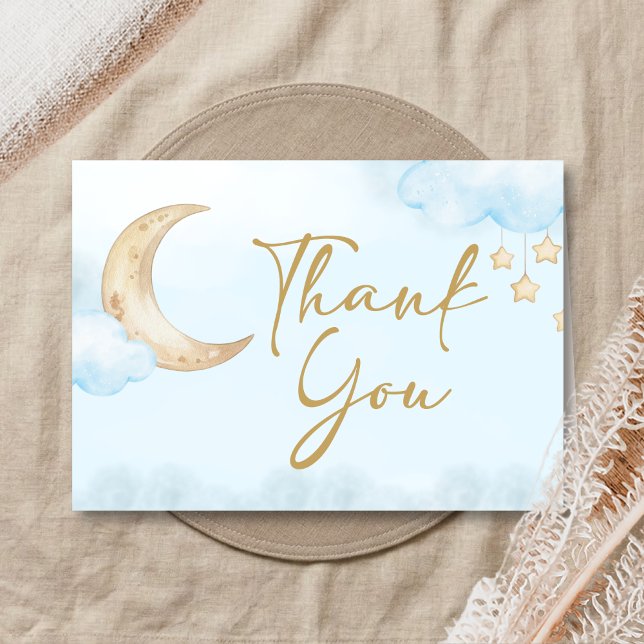 Tarjeta De Agradecimiento Blue Over the Moon Baby Shower  (Over the Moon Baby Shower Thank You Card)