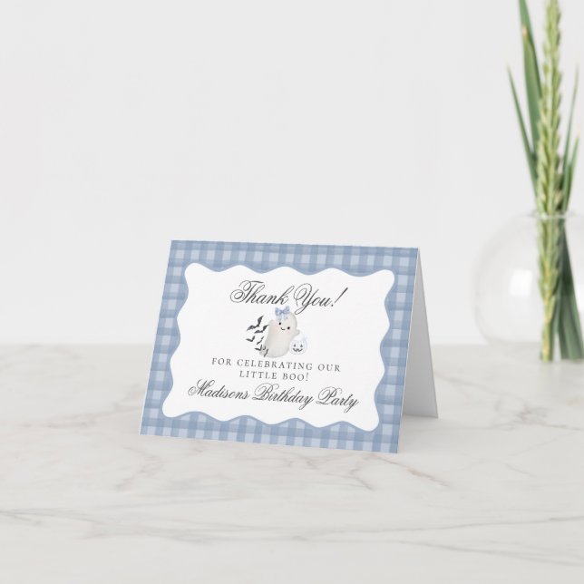 Tarjeta De Agradecimiento Blue Pastel Little Boo Ghost Birday Gracias (Anverso)
