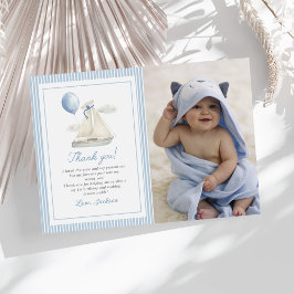 Tarjeta De Agradecimiento Blue Pastel Nautical Sail Boat 1er cumpleaños Foto